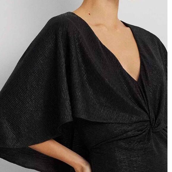 Lauren Ralph Lauren Twist-Front Cape-Overlay Gown Black Size US 6 - Picture 10 of 14